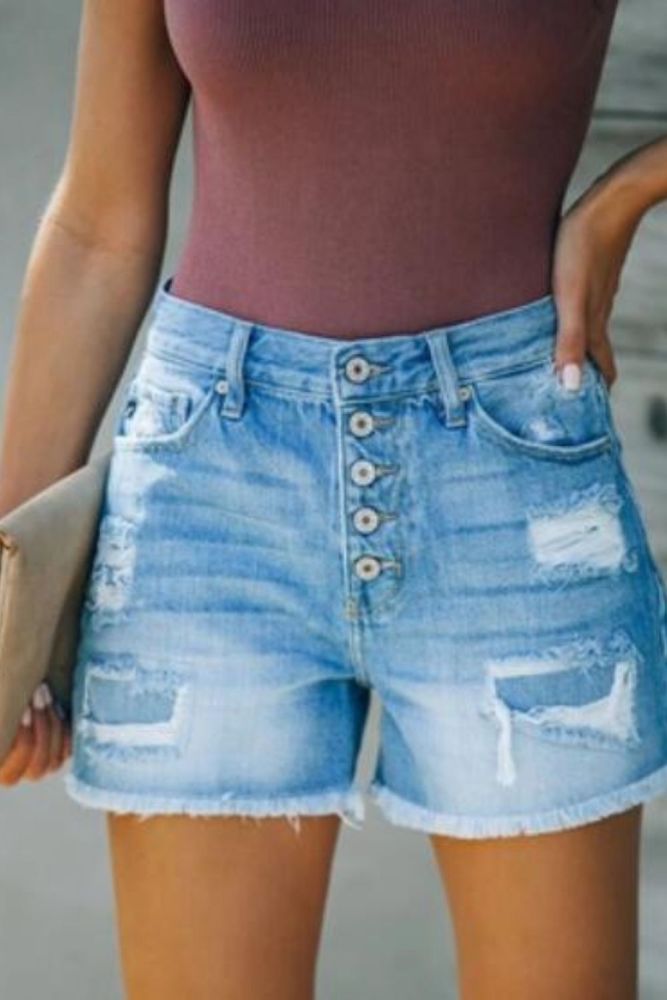 High Waist Straight Women Casual Denim Shorts Button Fly Tassel Streetwear Jeans Shorts 2021 Summer New Female Blue Short Jeans