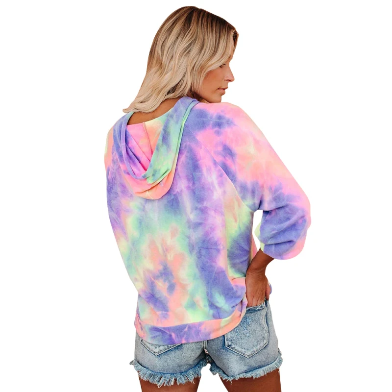 Female Rainbow Tie-Dye Print Long Sleeve Hoodies Streetwear Autumn Elegant Loose Sports Shirt Tops Woman Plus Size Sweatshirts