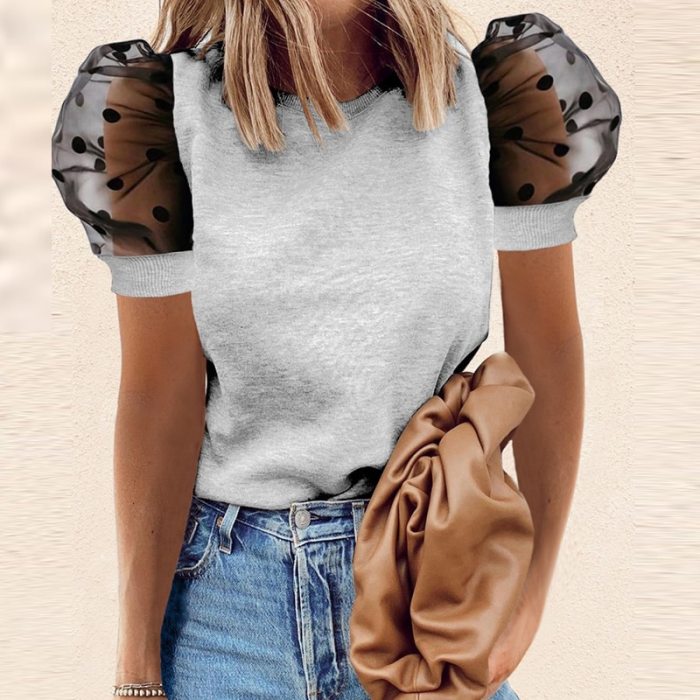 Elegant Solid Color Diamond Blouse Shirts Women 2021 Summer Casual Puff Short Sleeve Pullover Tops Ladies Sexy Hollow Out Blusa