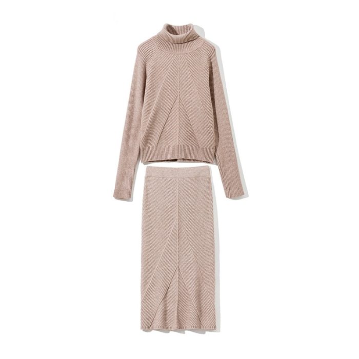 Knitted Turtleneck Sweater and Skirts 2 Piece Sets