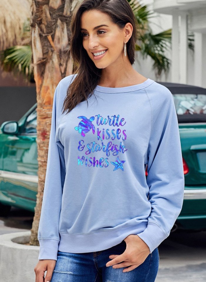 Casual Round Neck Turtle Sweatshirt