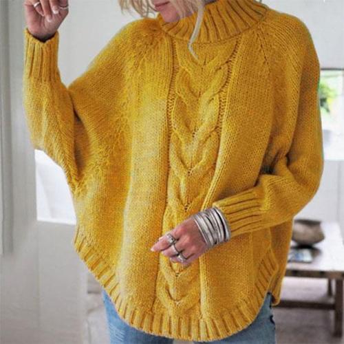 Loose Turtleneck Batwing Sleeve Cable Knitted Sweater