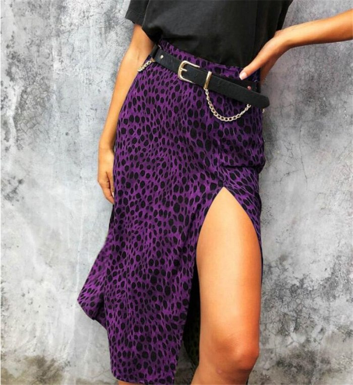 Feminine split leopard print skirt 2021 summer fashion print mid-length skirt temperament commuter women's skirt