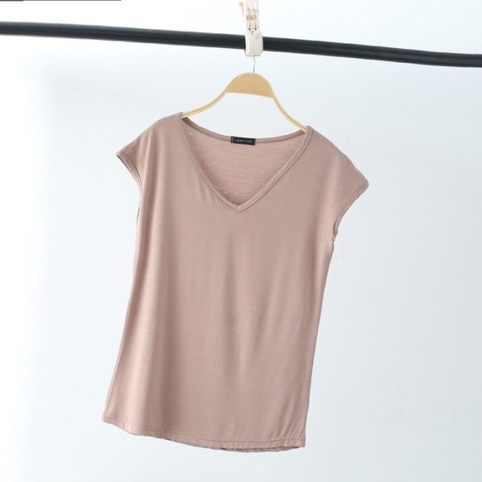 T Shirt Women 2021 New V-neck 8 Colors Modal Streetwear Korean Clothing Fashion Short Sleeve T-shirt Femme Summer Pink Top Tees