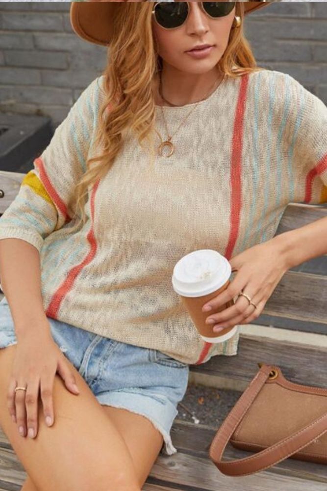 2021 Winter New Clothe Women Pullovers Women Striped Tops Women Blouse Long Sleeve Korean Loose Knitted Sweater Fashion Blouses