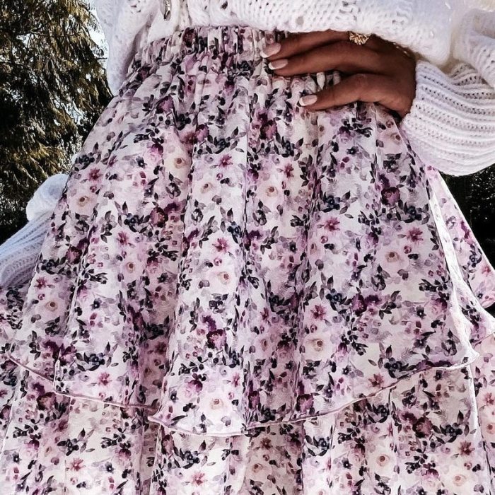 Summer High Waist A-Line Skirt for Women Flowers Printed Cascading Ruffle Vestidos Elagant Female Mini Skirt 2021