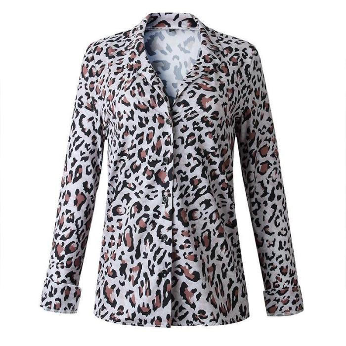 Fashion Lapel Leopard Printed Button Blouses
