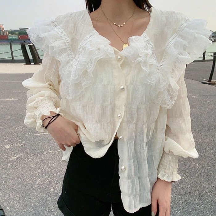 Chiffon Pleated Shirt Peter Pan Collar Blouse