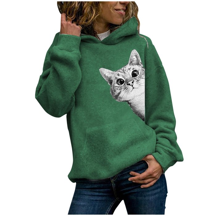 Womens Cat Printed Sweaters Long Sleeve Pullovers