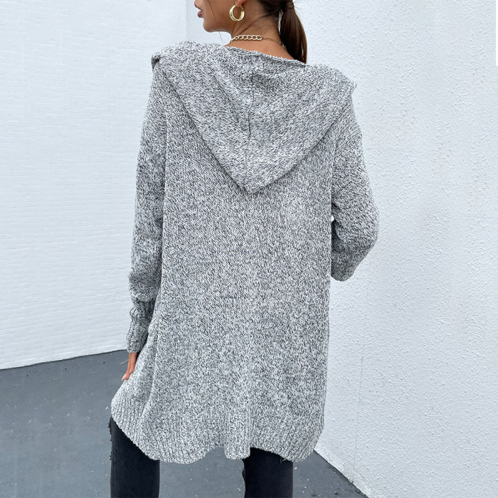 2021 High Quality Spring Female Cardigan Long Sleeve Female Hooded Sweater Knit Female Cotton Soft Elastic Solid Color