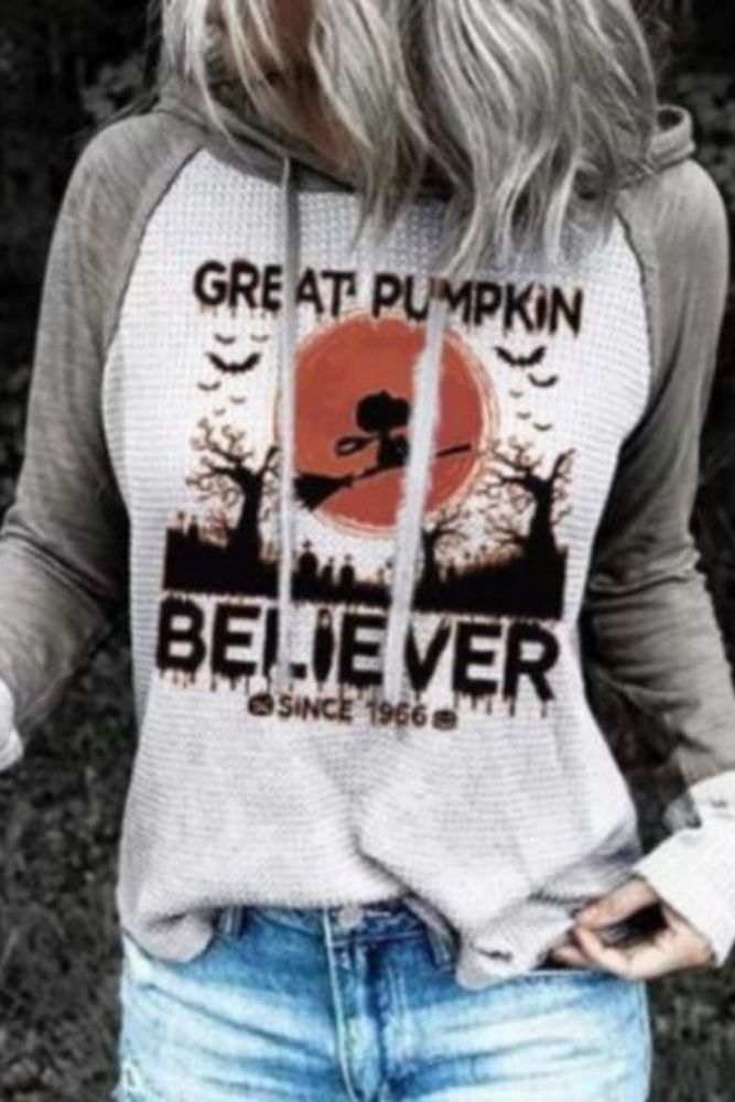Great Pumpkin Believer Print Long Sleeve Halloween T-shirts Women Autumn Winter Aesthetic Clothes Vintage Tops for Women Ladies