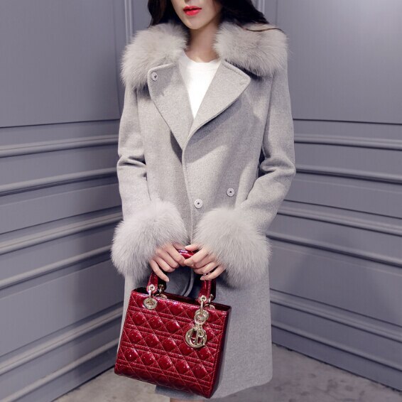 Fur Collar Wool Large 2021 Autumn Winter New Slim Long Women Coat 4 Color Plus Size Casaco Feminino AW0409