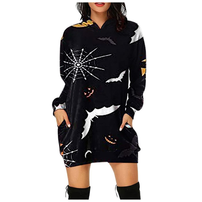 Women's Fashion Halloween Bag Hip Pocket Print THin Fashion Dress Tops