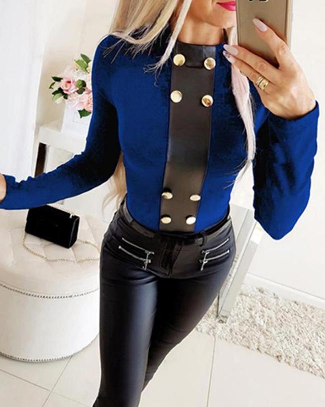 Faux Button Long Sleeve Top