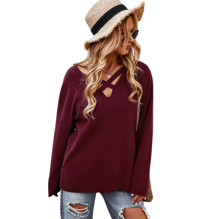 Women's Long Sleeve Top Sweater Autumn Winter Casual V-Neck Knitted Pullovers New Fashion Slim Jumper Sweater Woman 2021 Outwear