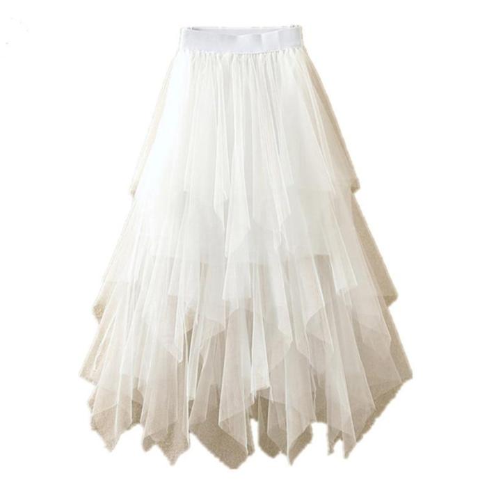 Tulle Skirts Womens Faldas Mujer Moda 2020 Fashion Elastic High Waist Mesh Tutu Maxi Pleated Long Midi Saias Jupe Women's Skirt