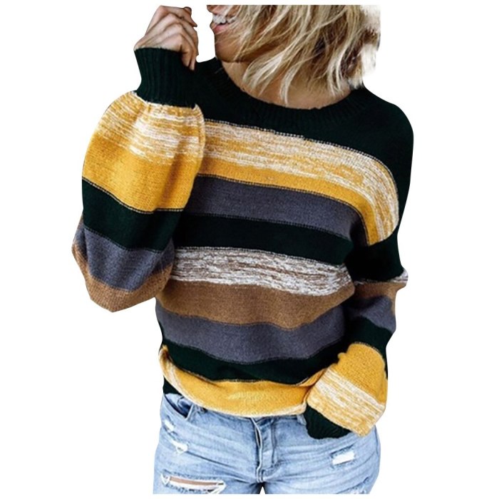 2021 New Autumn Women Fashion Stripe Sweater Ladies Leisure Pullovers Girls Large Size Top Female Long Sleeve Pullovers#g30