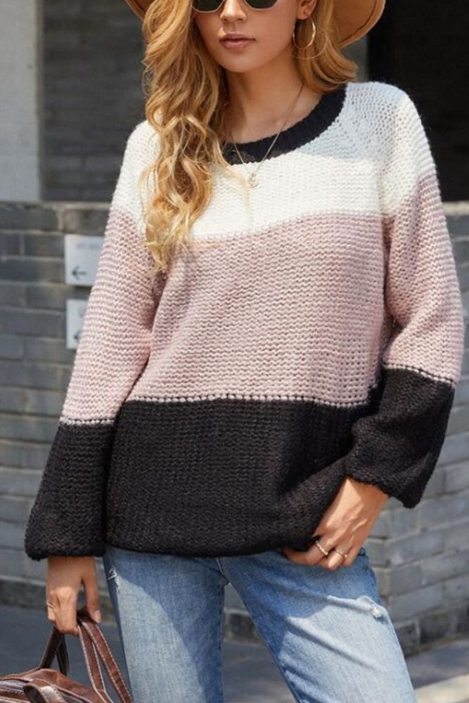 Autumn and winter thick mohair sweater women 2021 new striped stitching contrast color sweater