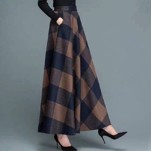 Vintage A-Line High Waist Woolen Skirts Womens Autumn Winter Fashion Women's Wool Maxi Skirts Female Casual Long Streetwear