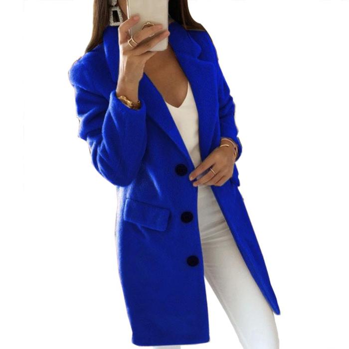 Autumn Winter Long Sleeve Cardigan Solid Color Women Lapel Blazer Jacket Coat