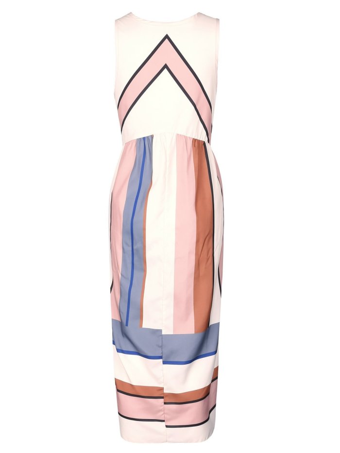 Bear Shoulder Stripe Print Sleeveless Tee Length Dress