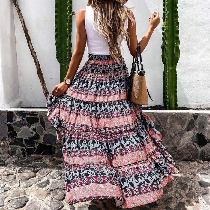 Floral Print Irregular Long Skirts Women High Elastic Waist Casual Style Beach Ladies Skirt 2021 Summer Spring Fashion Bottoms