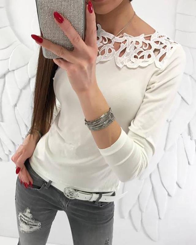 Casual Solid Color Hollow Out Blouses