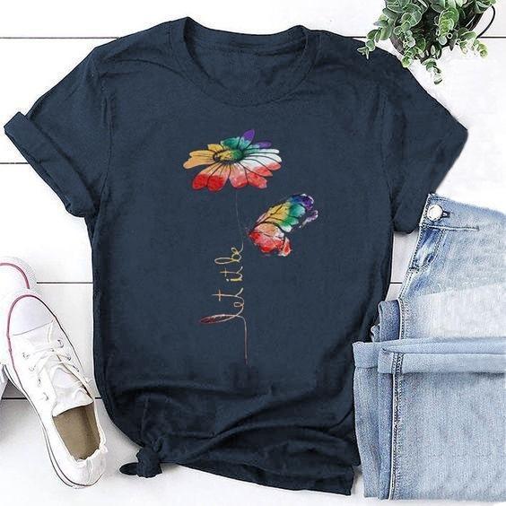 Fashion Flower Print Short Sleeve T-shirt