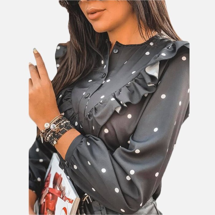 Women's Blouse Clothing Fashion Elegant Female Ruffle Polka Dot O-neck Long Sleeve Lady Shirt Autumn Casual Blouses Plus Size