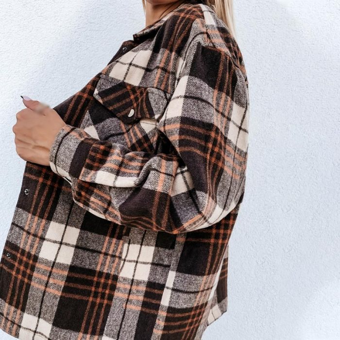 Plaid Women's Long Sleeve Shirt Check Loose Single Breasted Pocket Female Top 2021 Spring Fashion Retro Casual Ladies Chemise