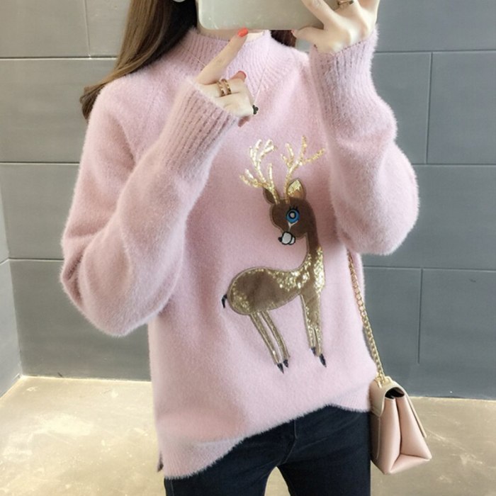 Women Cute Sweaters Fluffy Cashmere Jumper Turtleneck Pullover