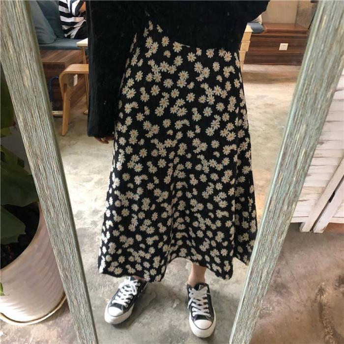 Flower Pattern Casual Fresh Loose Basic Simple College Wind 2020 Summer Chiffon Female Women New Arrival A-line Skirts