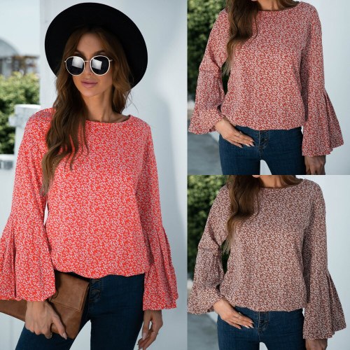 Women's Blouses Autumn Foral Print Shirts O-Neck Puff Long Sleeve Blouse Woman Clothing 2021 Casual Spring Blusas Femme Y2k Tops