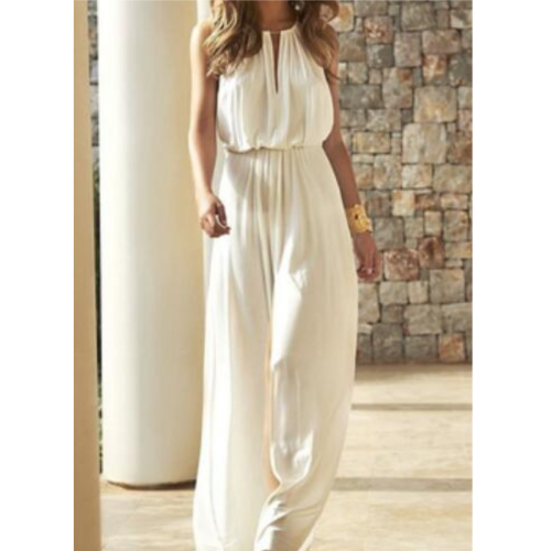 Elegant Solid Colors White Jumpsuit Summer Women Sleeveless High Waist Loose Trousers Wedding Party Style Casual Commute Pants