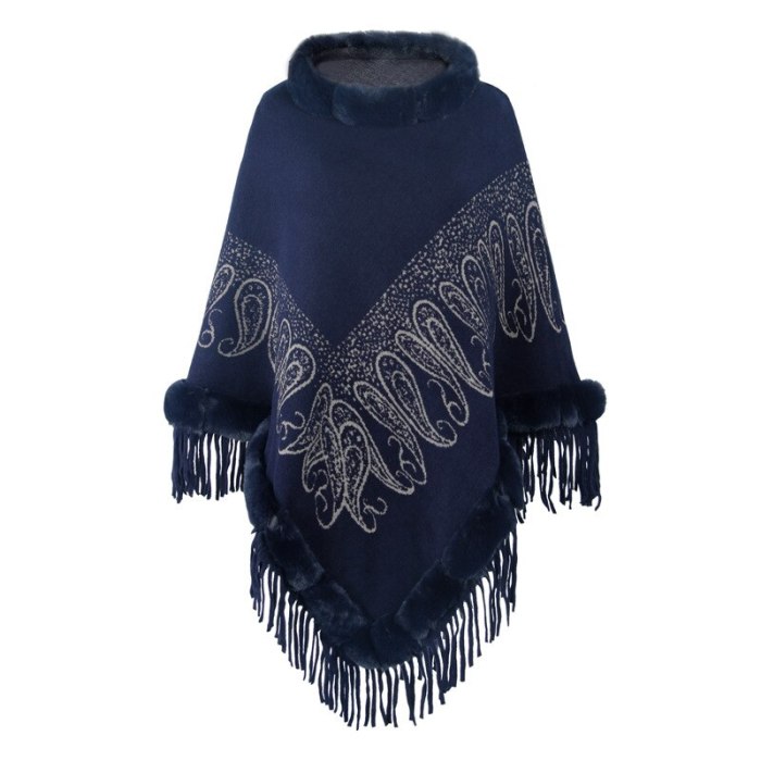 Women Winter Knitted Hooded Poncho 2021 New Cape Crochet Fringed Tassel Shawl Wrap Oversized Pullover Cloak Sweater