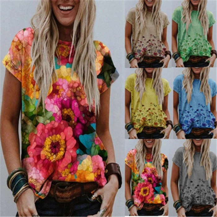 Casual Women Tops Summer Short Sleeve Floral T-Shirt Large Size 4XL 5XL Female Loose Tops 2021 New Fashion Printed Ladies Tops