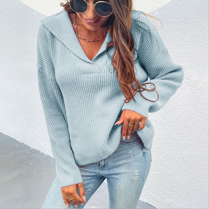 Black White Knitted Sweater Women Tops Female Jumper 2021 Autumn Winter Long Sleeve V Neck Knitwear Loose Sweaters And Pullovers