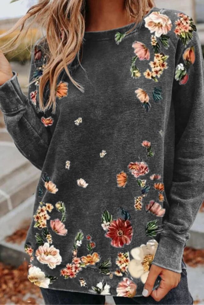 Elegant Pullover O Neck Loose Blouse Women Casual Harajuku Spring Autumn Shirts Tops Vintage Floral Print Long Sleeve Blusas 5XL