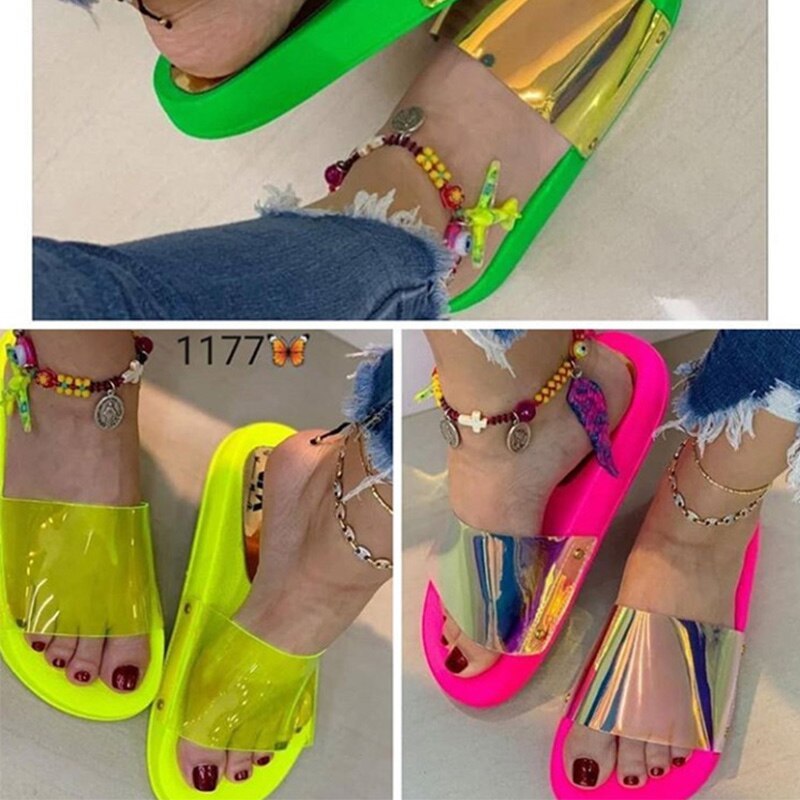 Summer Woman Flat Slippers Candy Color Jelly Shoe Woman Transparent Slides Female Open Toe Flip Flops Women's Beach Shoes