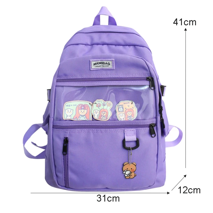 Nylon Waterproof Women Backpack College Style Pure Color Schoolbag For Teenage Girls Cute Casual Travel Backpack Bookbag