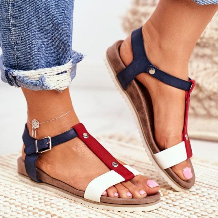 Women's Large Size Sandals 2021 Summer New College Style Low Heel Wedge Casual Sandals Fashion Ladies Sandals Footwear 35-43