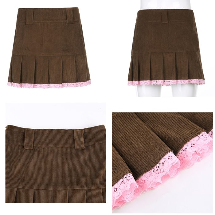 Y2K Lace Patched Skirts Harajuku Pleated Mini Skirts