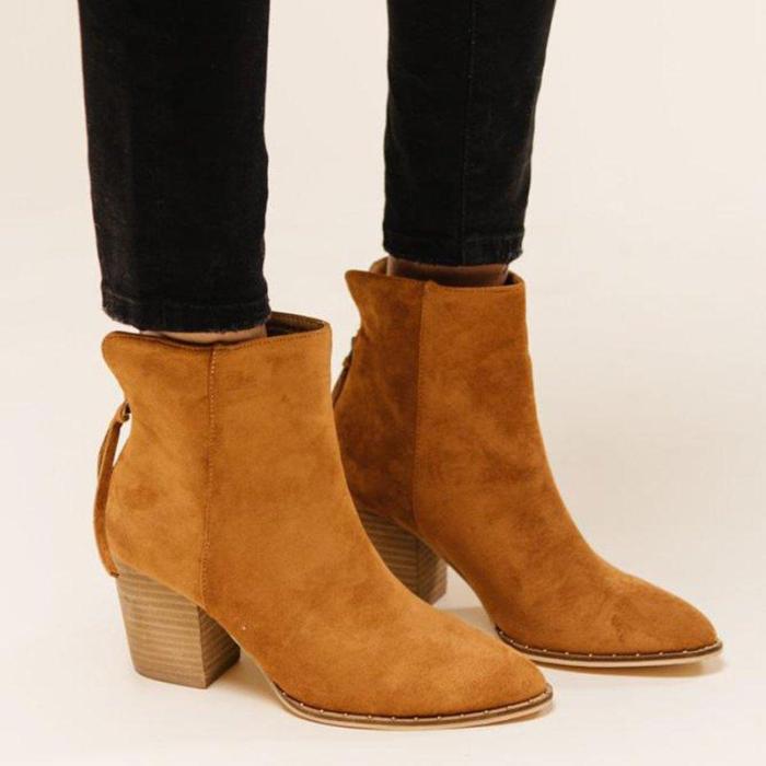 Women Pointed Toe Chunky Heel Boots