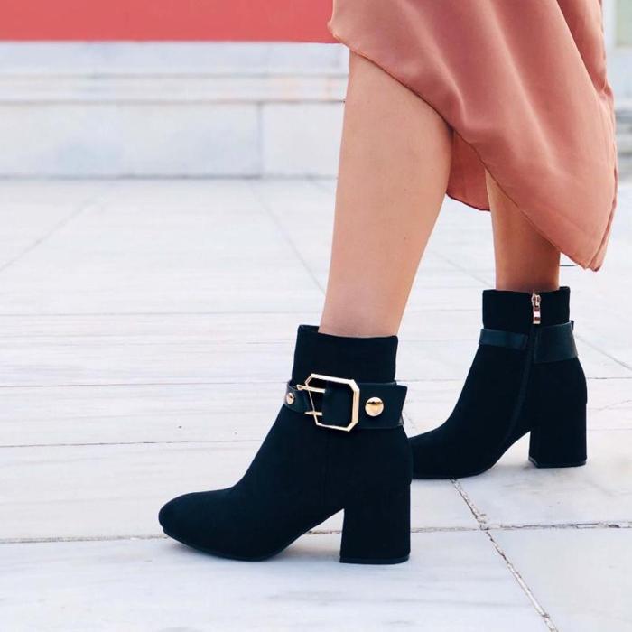 Women's Fashion Solid Color Suede Ankle Boots