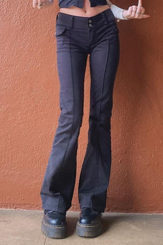 Slim Low Waist Flare Pants E-girl Vintage Pockets Y2K Pants