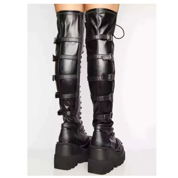 2021 Spring And Autumn Women's Boots Fashion Sexy High Boots Gothic Wind Cool Boots Thick Bottom Slope With Punk Boots