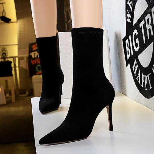 Black Stiletto High Heel Pointed Toe Sock Boots