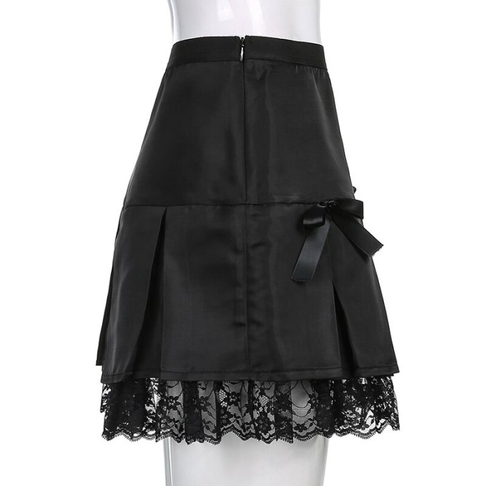 Lace Patched Mini Skirts Y2K Low Waist Pleated Skirts