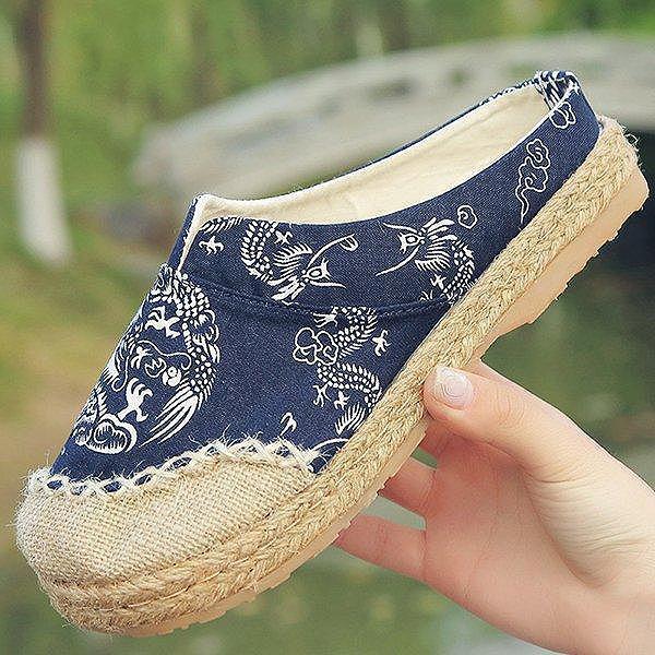 Vintage Cotton Flax Mule Slippers