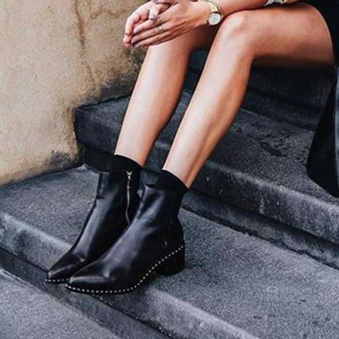 Women's Fashion Solid Color Side Zip Pointed Toe Boots